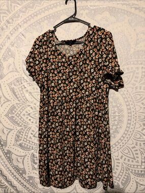 Vibe Black Floral Mini Dress with Orange & Cream Flowers size 1x